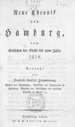 Neue Chronik von Hamburg, vom Entstehen der Stadt bis zum Jahre 1819
