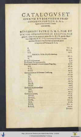 Catalogus Et Operum Et Eorundem Praecipuarum Partium D. M. L. Quae in hoc secundo Tomo continentur.