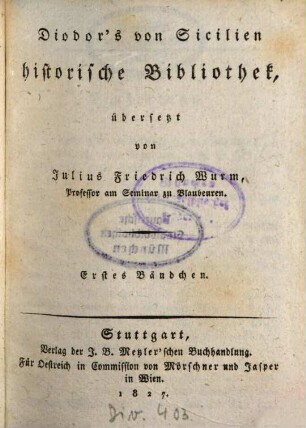 Diodor's von Sicilien historische Bibliothek, 1