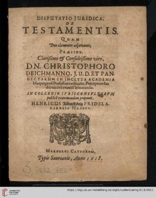 Disputatio Juridica, De Testamentis