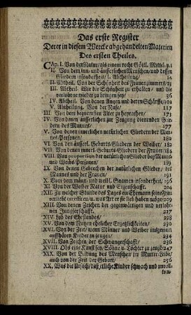 Das erste Register Derer in diesem Wercke abgehandelten Materien.