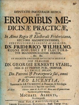 Disp. inaug. med. de erroribus medicinae practicae