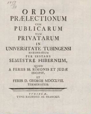 Vorlesungsverzeichnis 1757/58