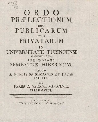 Vorlesungsverzeichnis 1757/58
