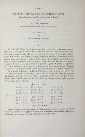 Ciclo di Equazioni fra determinanti (Generalizzazione analitica del teorema di Pascal).