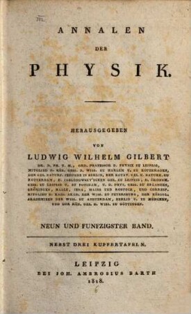 Annalen der Physik. 59 = N.F., Bd. 29. 1818