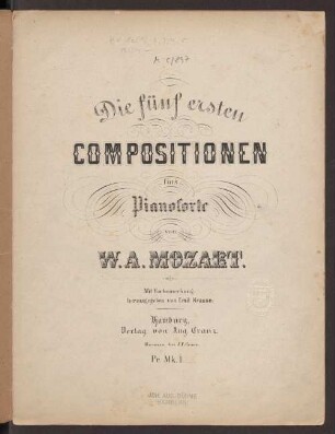 Die fünf ersten Compositionen für's Pianoforte