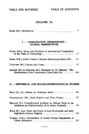 Table de matières - Table of contents
