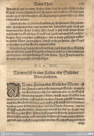 Cap. XIV. Wie man sich in einer Calma/ oder Stille des Meeres zuverhalten.