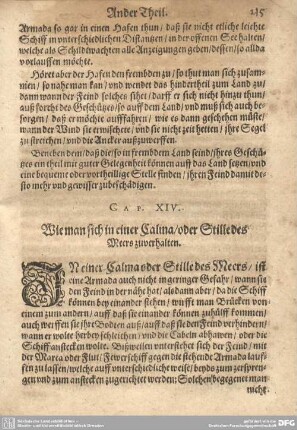 Cap. XIV. Wie man sich in einer Calma/ oder Stille des Meeres zuverhalten.