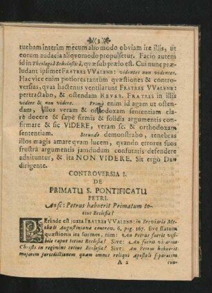 Controversia I. De Primatu S. Pontificatu Petri.