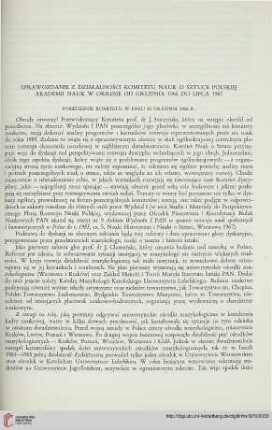 Sprawozdanie z działalności Komitetu Nauk o Sztuce Polskiej Akademii Nauk w okresie od grudnia 1966 do lipca 1967
