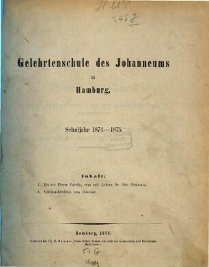 Gelehrtenschule des Johanneums zu Hamburg : Schuljahr .., 1874/75