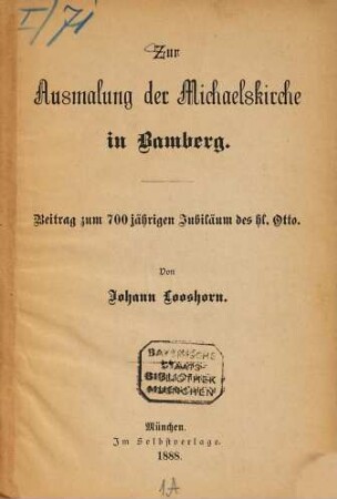 Zur Ausmalung der Michaelskirche in Bamberg : Beitrag zum 700jährigen Jubiläum des hl. Otto