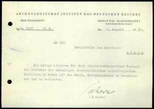 M. Schede an DAI Athen