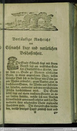 Vorläufige Nachricht von Eisenachs Lage und natürlichen Beschaffenheit