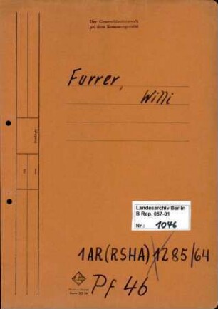 Personenheft Willi Furrer (*13.08.1909), Polizeisekretär