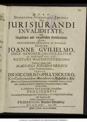 Disputatio Inauguralis Iuridica De Iurisiurandi Invaliditate