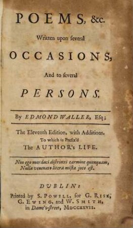 Poems, &c. written upon several occasionsand to several persons