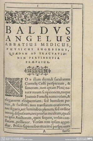 Baldus Angelus Abbatius Medicus.
