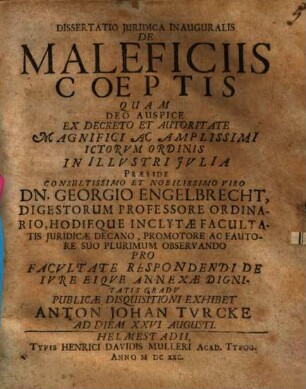 Diss. iur. inaug. de maleficiis coeptis