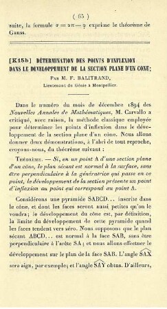 Détermination des points d'inflexion dans le développement de la section plane d'un cone.