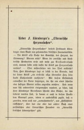 Ueber F. Kürnberger's "Literarische Herzenssachen"