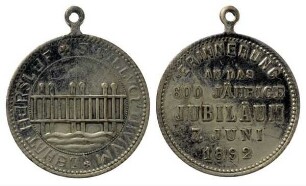 Erinnerungsmedaille, Gehenkelte Erinnerungsmedaille auf das 600jährige Jubiläum der Stadt Hadersleben