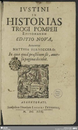 Iustini In Historias Trogi Pompeii Epitomarum Editio Nova