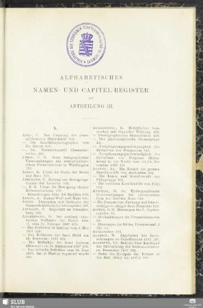 Alphabetisches Namen- und Capitel-Register zu Abtheilung III