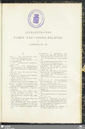 Alphabetisches Namen- und Capitel-Register zu Abtheilung III