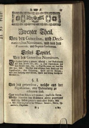 Zweyter Theil: Von den Generibus, und Declinationibus Nominum, und von den Praeteritis, und Supinis Verborum
