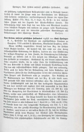 613-614 [Rezension] Springer, Emil, Das Leiden unseres göttlichen Heilandes