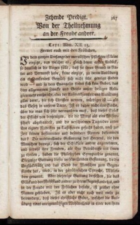 Zehende Predigt. Von der Theilnehmung an der Freude andrer.