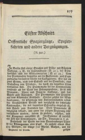 Eilfter Abschnitt. Oeffentliche Spaziergänge, Spazierfahrten und andere Vergnügungen. (II. 941.)