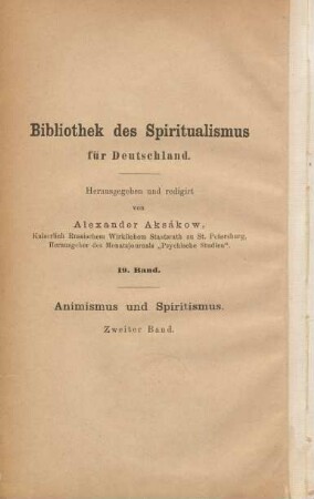 19. Band: Animismus und Spiritismus