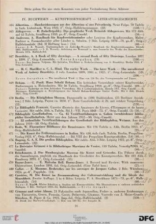 IV. Buchwesen, Kunstwissenschaft, Literaturgeschichte (Nr. 464-586)