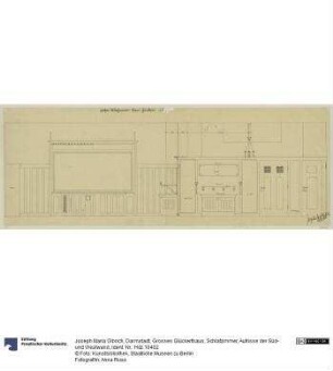 Darmstadt, Grosses Glückerthaus, Schlafzimmer, Aufrisse der Süd- und Westwand