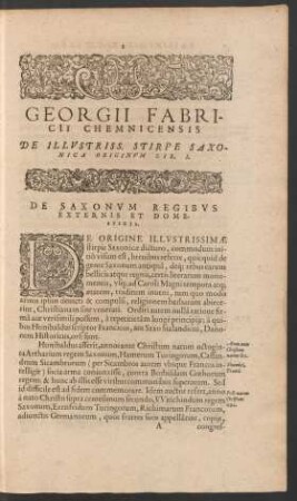 Georgii Fabricii Chemnicensis De Illustriss. Stirpe Saxonica Originum Lib. I.