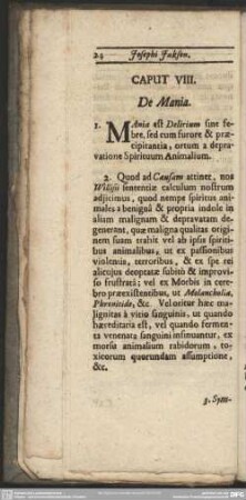 Caput VIII. De Mania