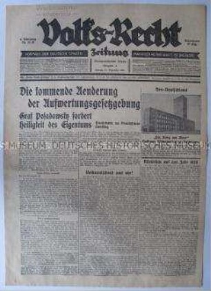 Regionale Wochenzeitung des Sparerbundes Sachsen u.a. zum "Aufwertungsgesetz"