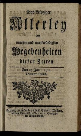 Den 25. Jan. 1752. Vierdtes Stück.
