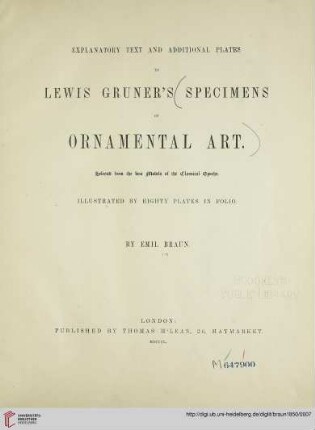 Explanatory Text and Additional Plates to Lewis Gruners̕ Specimens of Ornamental Art