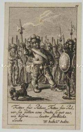 Illustration (10. Blatt) zu Shakespeare's König Heinrich IV., "Futter für Pulver,..."