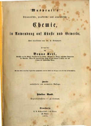 Muspratt's theoretische, praktische und analytische Chemie, in Anwendung auf Künste und Gewerbe, 5. Textilindustrie - Zirkonium