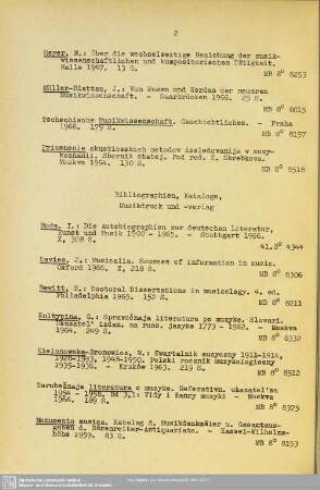 Bibliographien, Kataloge, Musikdruck und -verlag