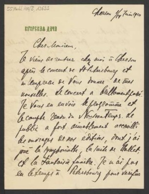 Brief an Ludwig Strecker  und B. Schott's Söhne : 14.06.1910