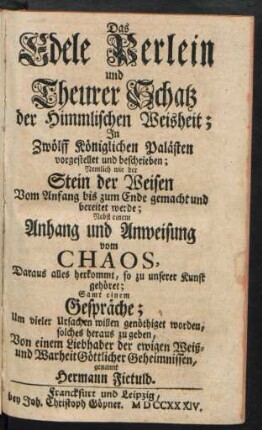 Das Edele Perlein und Theurer Schatz der Himmlischen Weisheit