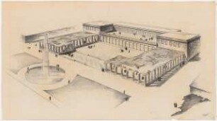 UFA (Universum Film AG), Potsdam-Babelsberg Kantine: Perspektivische Ansicht (Vogelschau)