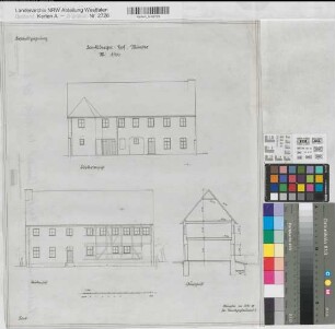 Münster (Münster) Landsberger Hof Bestandszeichnung Vorder- und Rückansicht, Querschnitt 1939 1 : 100 49,5 x 41,5 Zeichnung Staatshochbauamt KSM Nr. 1651,6